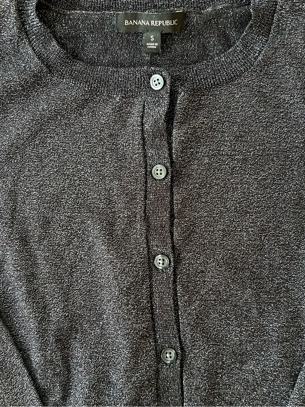 Banana Republic Black Shimmer Cardigan Crew Neck Button Front EUC - Picture 2 of 9